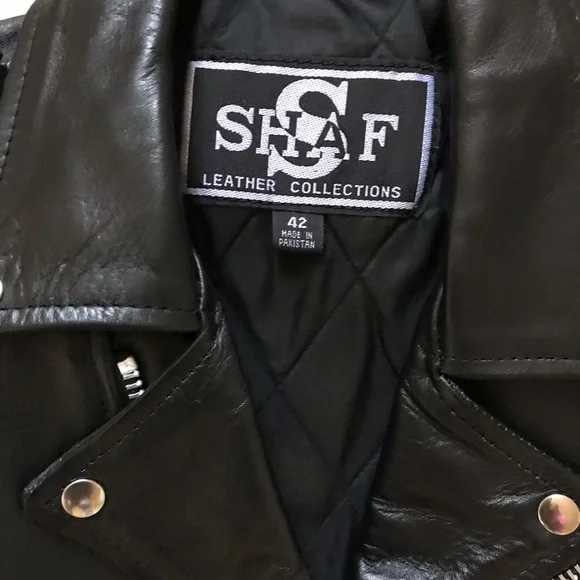 Shaf Black Motorcycle Biker Leather Jacket Men’s Size 42 NWOT Belted - Picture 12 of 14